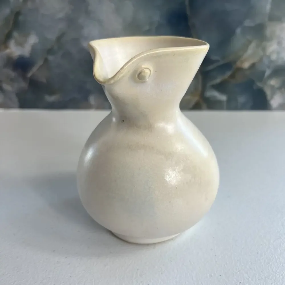 Studio Art Pottery Pitcher Handmade Ivory Stoneware Speckled Signed I.V.I
